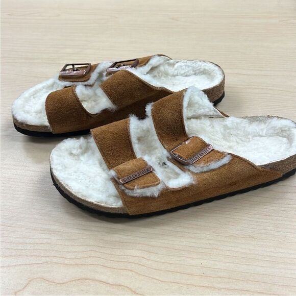 Birkenstock Arizona Big Buckle Shearling Sandals Brown Mink EU 40 9-9.5 - Picture 3 of 12
